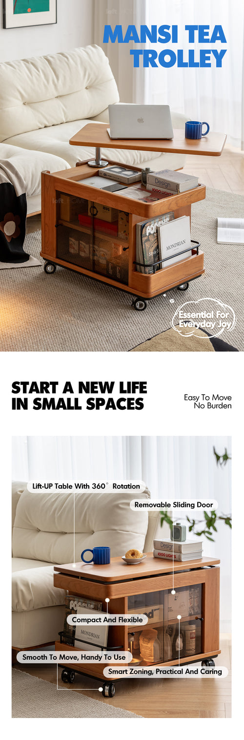 Scandinavian Cherry Wood Wheeled Trolley Side Table DRIFT Good to Know Preview-1