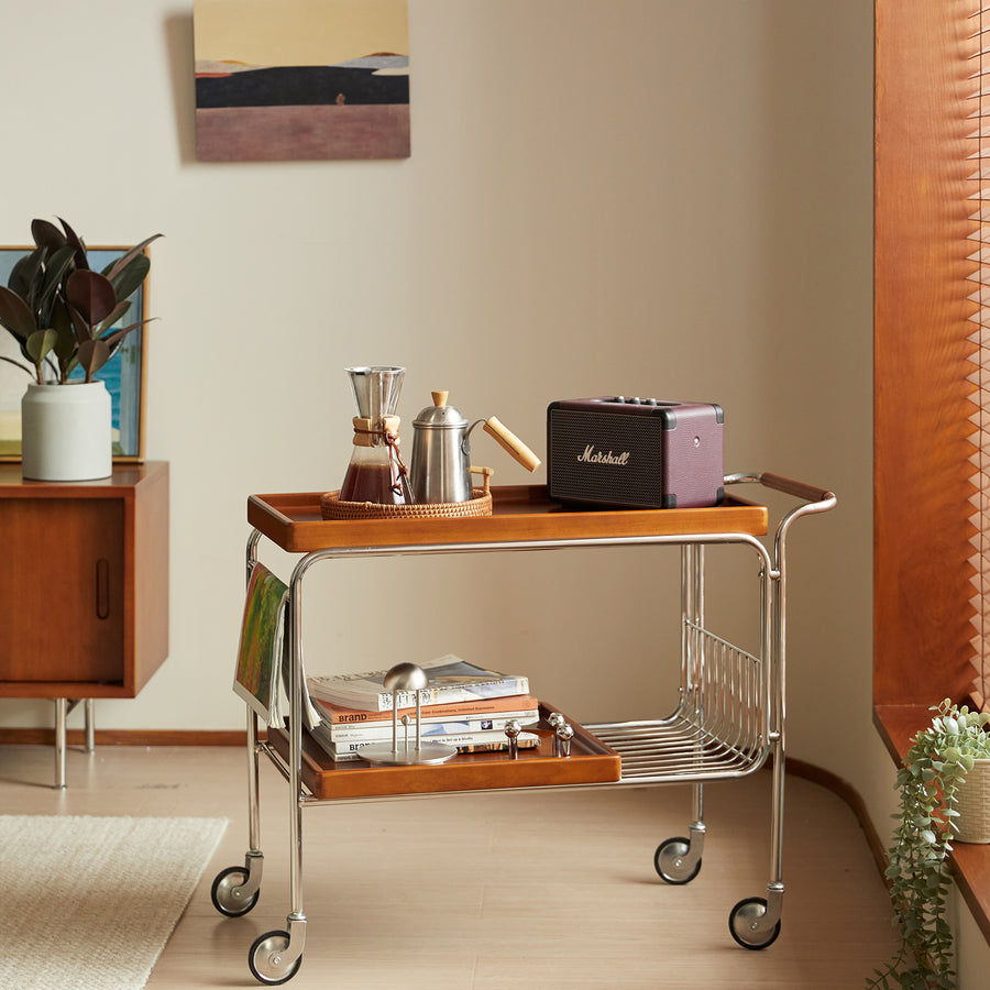 Vintage boxwood wheeled trolley side table n plus primary product view.