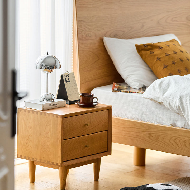 Scandinavian cherry wood side table green primary product view.