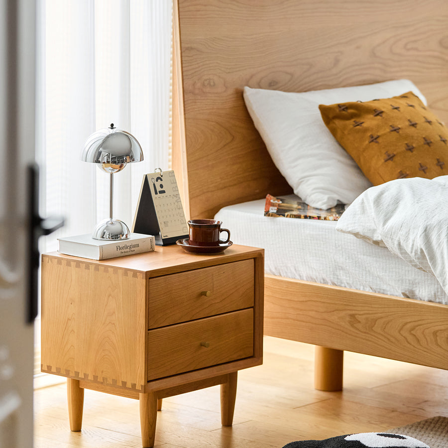 Scandinavian cherry wood side table green primary product view.