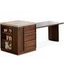 Japandi Walnut Wood Sintered Stone Island Dining Table With Cabinet AXIS