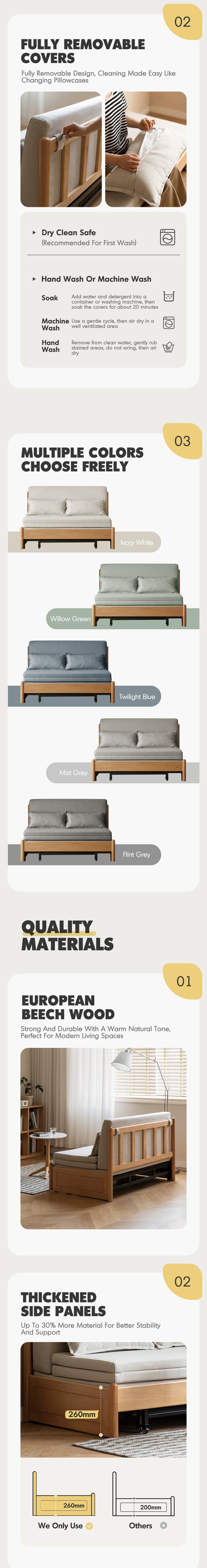 Scandinavian Beech Wood Cotton Fabric Recliner 2 Seater Sofa Bed FLEX Good to Know - 5