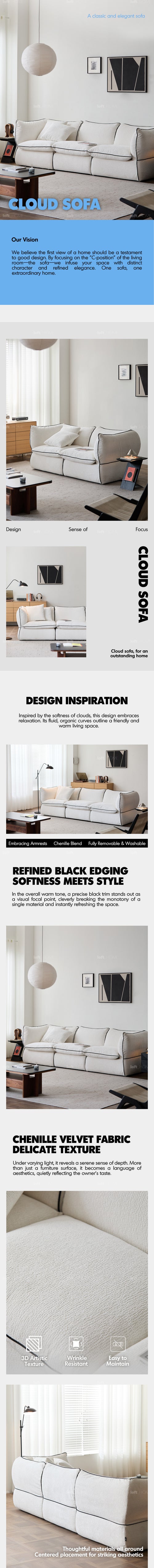 Minimalist Chenille Velvet Fabric 3 Seater Sofa CLOUD Good to Know Preview-1