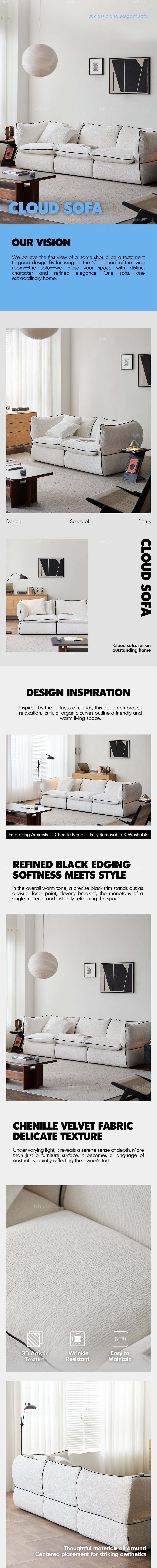 Minimalist Chenille Velvet Fabric 2 Seater Sofa CLOUD More Details and Instruction