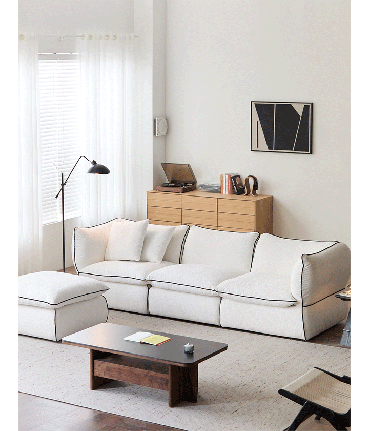 Minimalist Chenille Velvet Fabric 4 Seater Sofa CLOUD