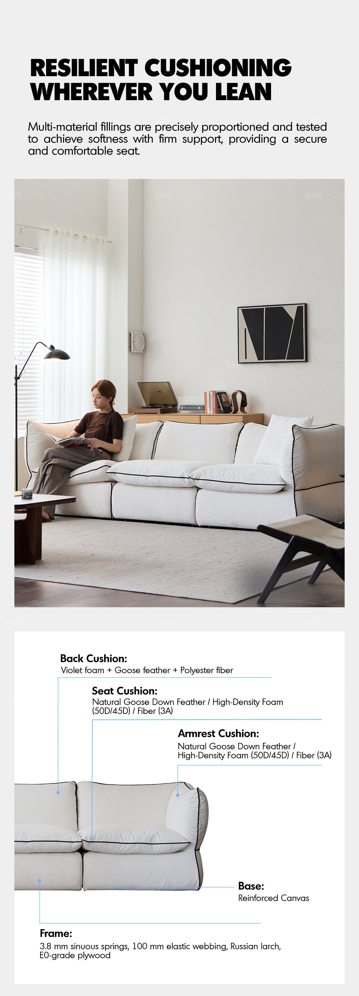 Minimalist Chenille Velvet Fabric 2 Seater Sofa CLOUD Good to Know - 5