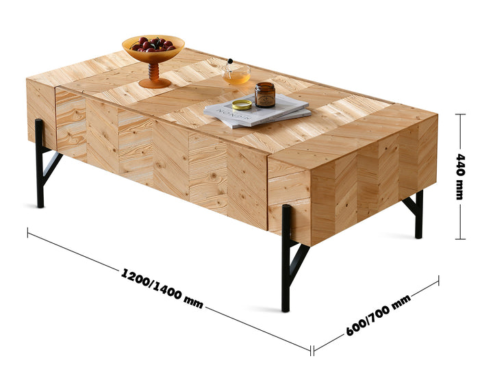Scandinavian Wood Coffee Table CHEVRON Size Chart