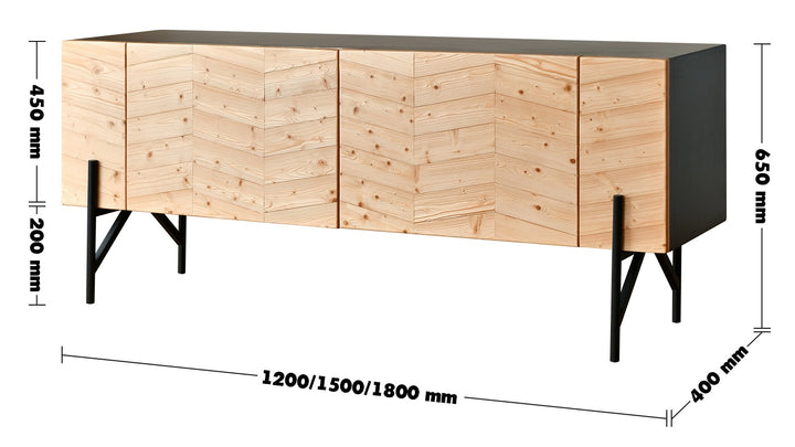 Scandinavian Wood TV Console 2 Doors CHEVRON Size Chart