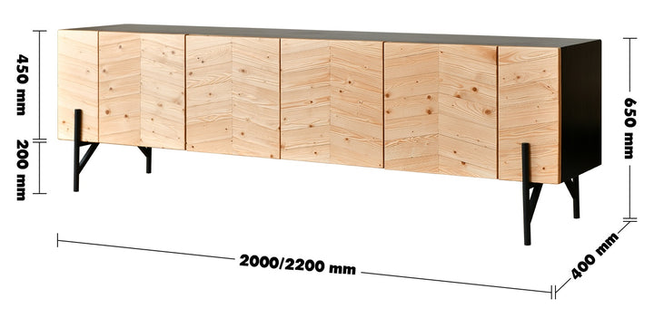 Scandinavian Wood TV Console 4 Doors CHEVRON Size Chart