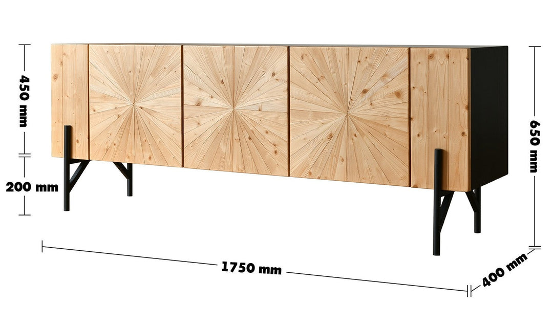 Scandinavian Wood TV Console 3 Doors RADIAL Size Chart