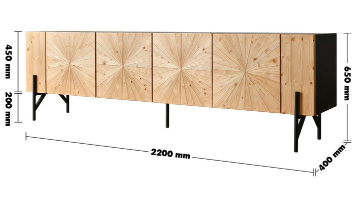 Scandinavian Wood TV Console 4 Doors RADIAL Size Chart