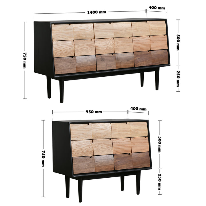 Scandinavian Wood Drawer Cabinet WABI SABI Size Chart