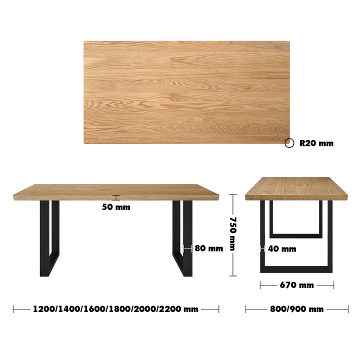 Scandinavian Wood Dining Table SAGE Size Chart