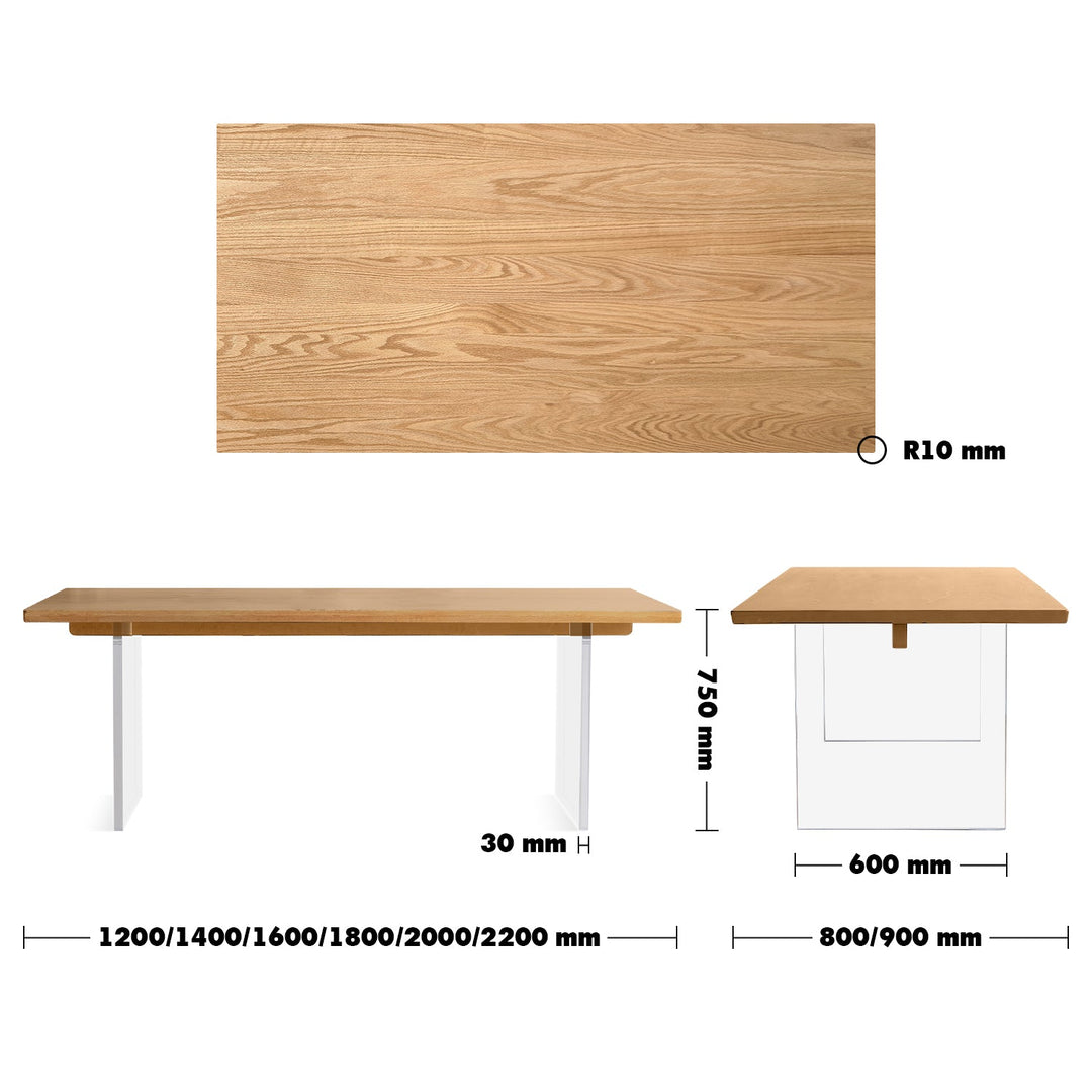 Scandinavian Wood Dining Table FLOAT Size Chart