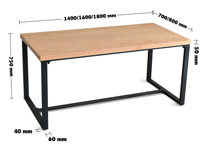 Scandinavian Wood Dining Table CLASSIC OAK Size Chart