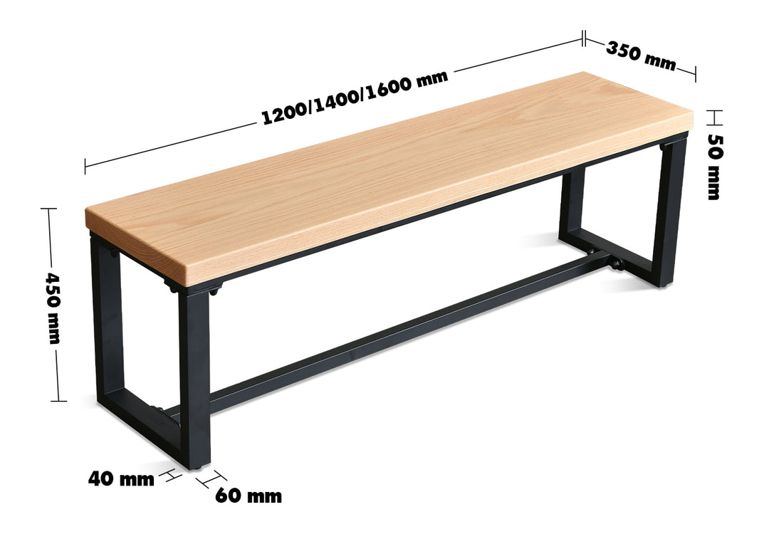 Scandinavian Wood Dining Bench CLASSIC OAK Size Chart
