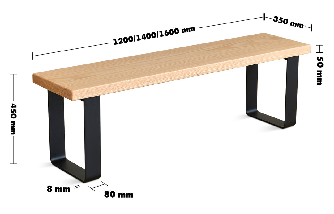 Scandinavian Wood Dining Bench U SHAPE OAK Size Chart
