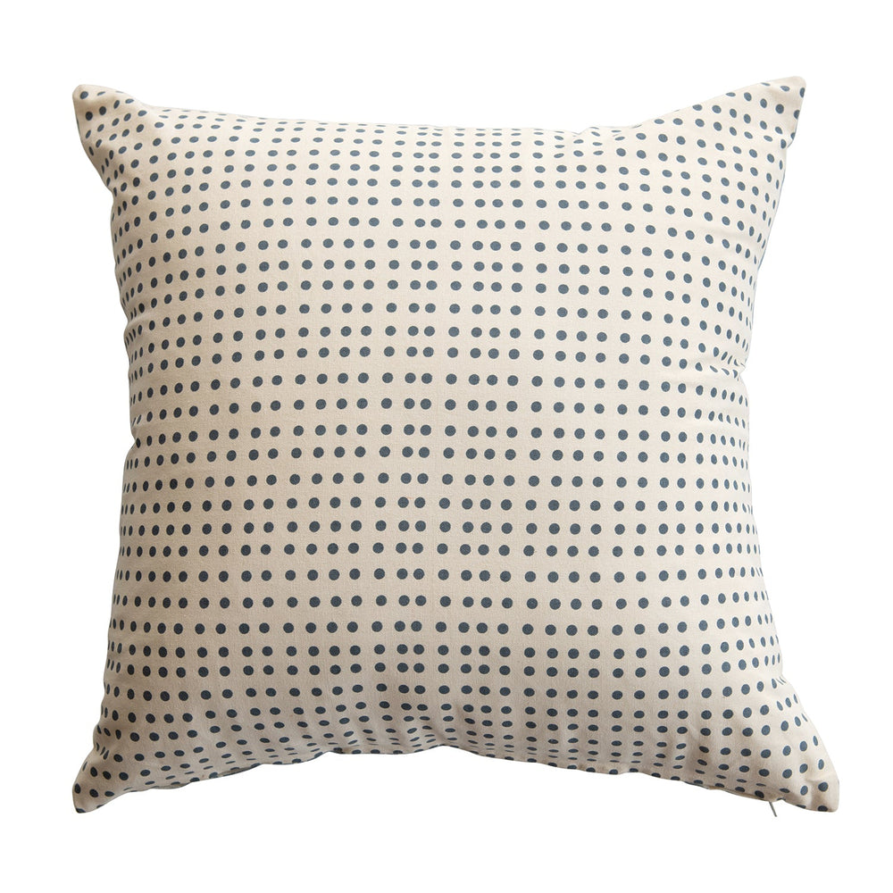 20" square cotton pillow w/ farm print & printed back, blue © primary product view.