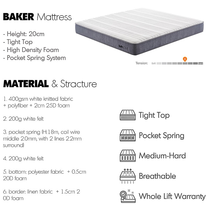 20cm pocket spring mattress baker color swatches.