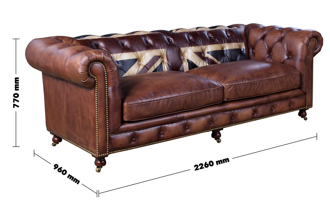 Vintage Genuine Leather 3 Seater Sofa CHESTERFIELD UNION JACK Size Chart