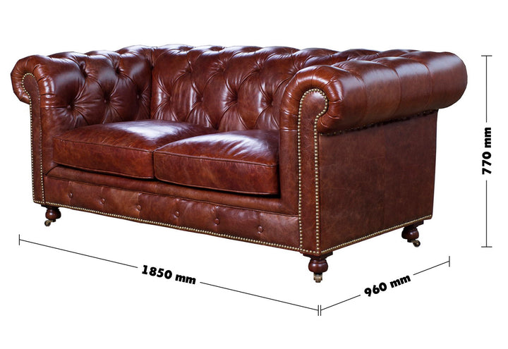 Vintage Genuine Leather 2 Seater Sofa CHESTERFIELD CLASSIC Size Chart