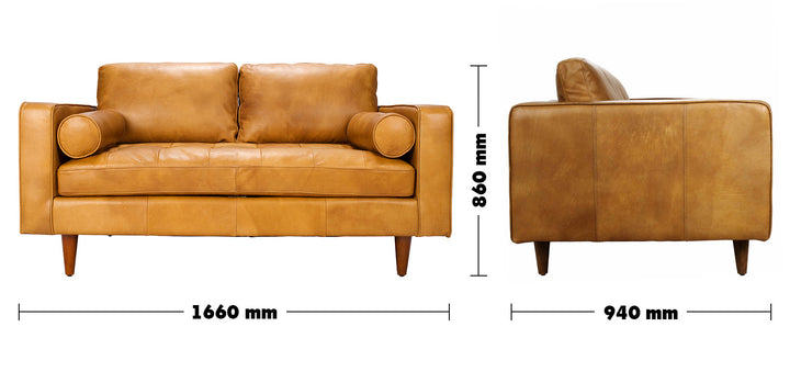 Vintage Genuine Leather 2 Seater Sofa OLGA Size Chart