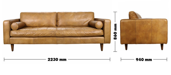 Vintage Genuine Leather 3 Seater Sofa OLGA Size Chart