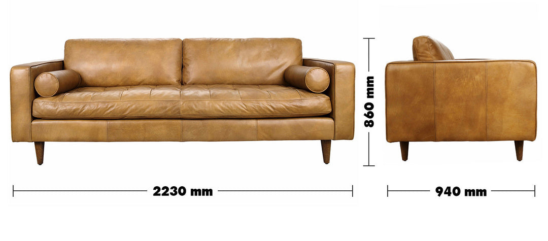 (Fast Delivery) Vintage Genuine Leather 3 Seater Sofa OLGA Size Chart