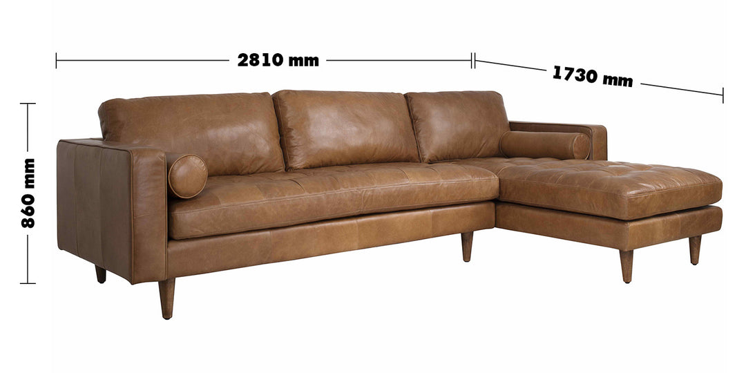 Vintage Genuine Leather L Shape Sofa OLGA Size Chart