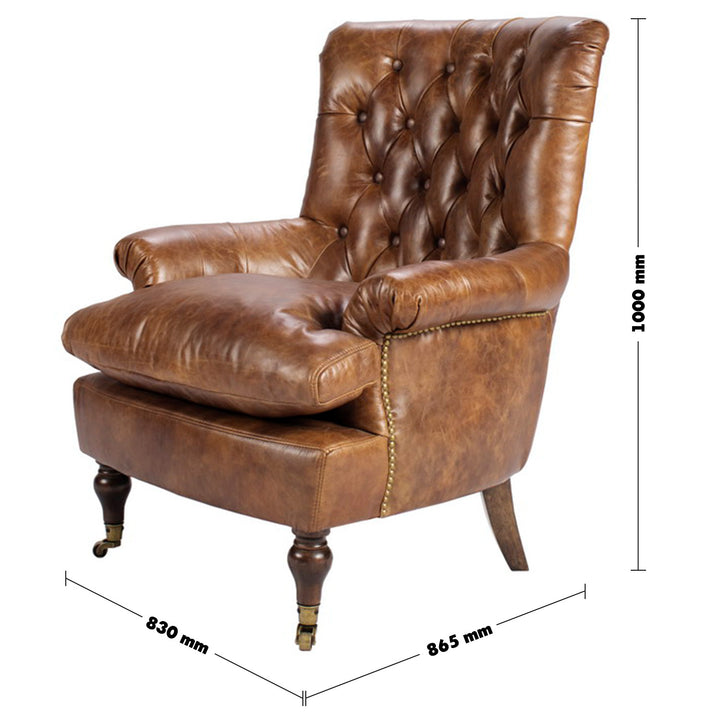 Vintage Genuine Leather 1 Seater Sofa RETRO Size Chart