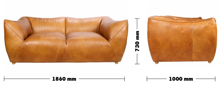 Vintage Genuine Leather 2 Seater Sofa BEANBAG Size Chart