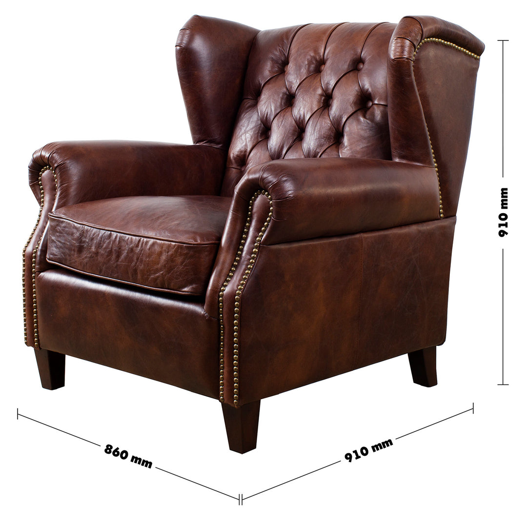 Vintage Genuine Leather 1 Seater Sofa FRANCO Size Chart