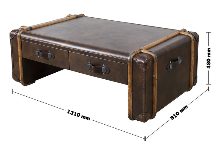 Vintage Genuine Leather Coffee Table RICHARDS' TRUNK Size Chart