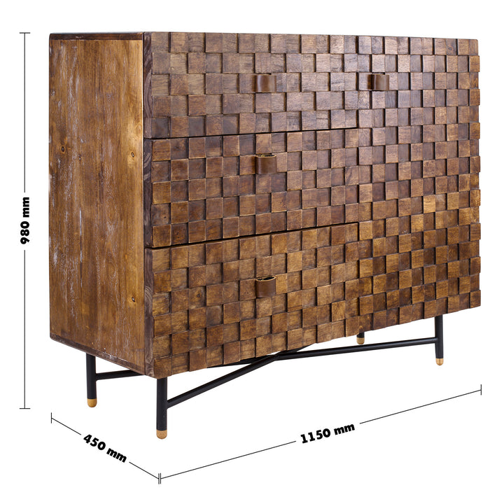 Vintage Poplar Wood Side Cabinet LEON Size Chart