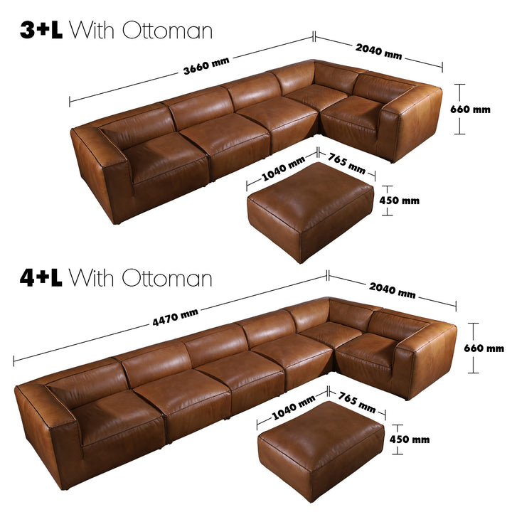 Vintage Genuine Leather L Shape Sofa ARMBREAD Size Chart