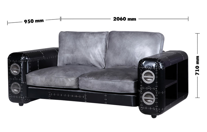 Vintage Aluminium Genuine Leather 3 Seater Sofa BLACK AIRCRAFT Size Chart