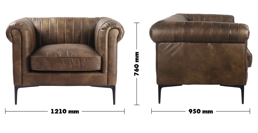 Vintage Genuine Leather 1 Seater Sofa ELIS Size Chart