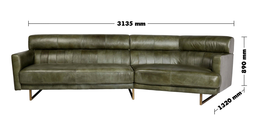 Vintage Genuine Leather L Shape Sofa GREEN FRANCO Size Chart