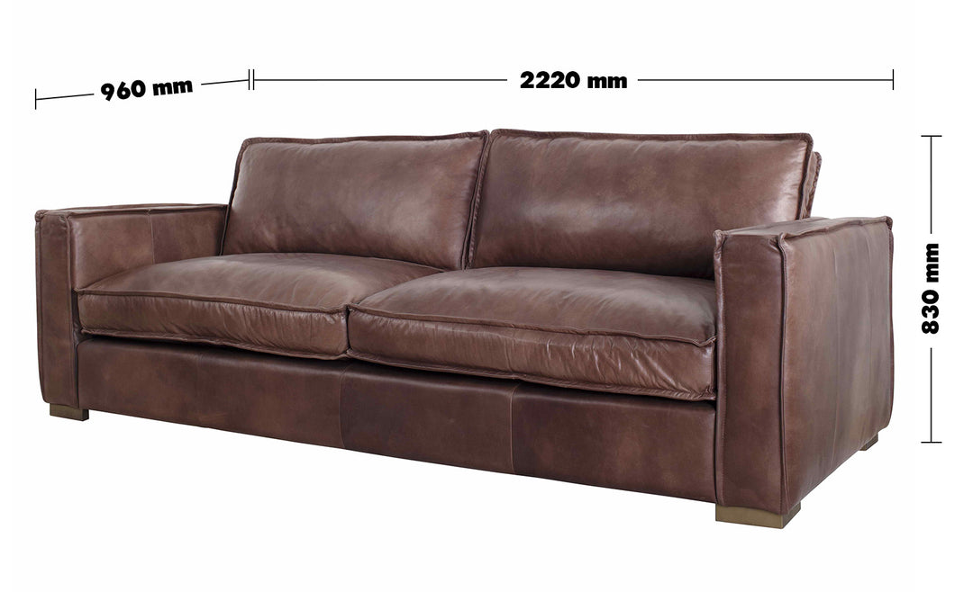 Vintage Genuine Leather 3 Seater Sofa BROWN WHISKY Size Chart