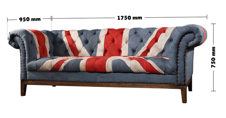 Vintage Fabric 2 Seater Sofa UNION JACK Size Chart
