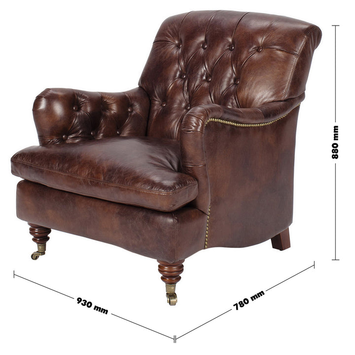 Vintage Genuine Leather 1 Seater Sofa RINO Size Chart