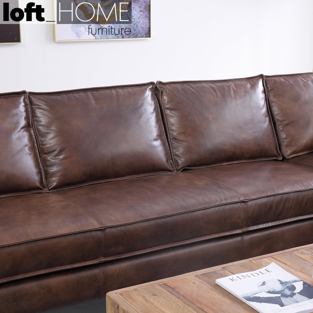 (Fast Delivery) Vintage Genuine Leather L Shape Sofa BELGIAN Close-up