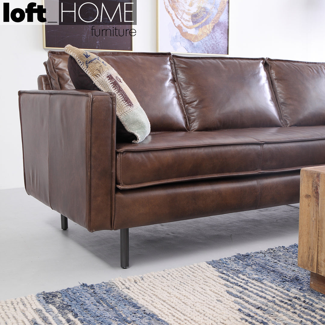 Vintage Genuine Leather L Shape Sofa BELGIAN Panoramic