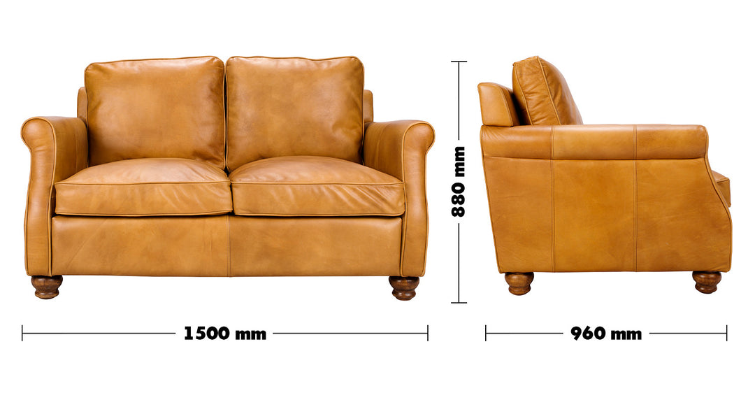 Vintage Genuine Leather 2 Seater Sofa BARCLAY Size Chart