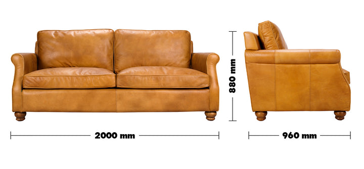 Vintage Genuine Leather 3 Seater Sofa BARCLAY Size Chart