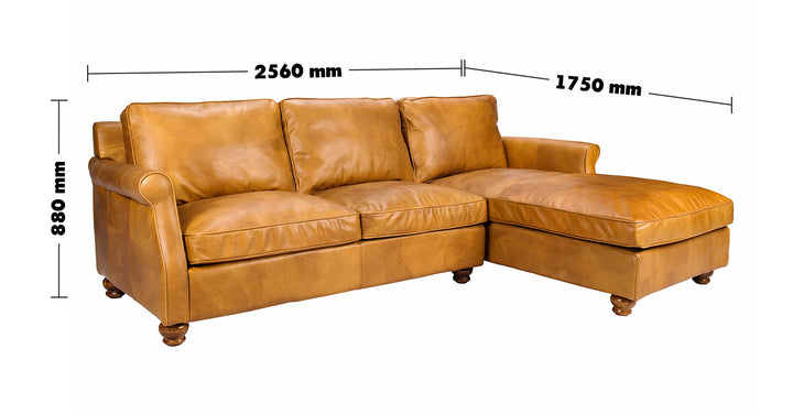 Vintage Genuine Leather L Shape Sofa BARCLAY 2+L Size Chart