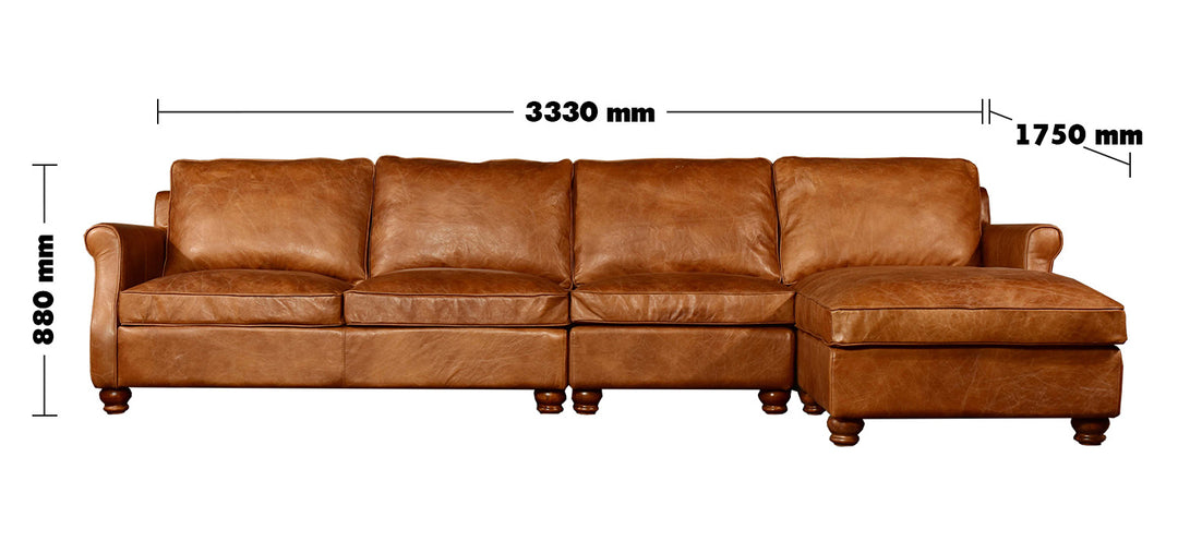 Vintage Genuine Leather L Shape Sofa BARCLAY 3+L Size Chart