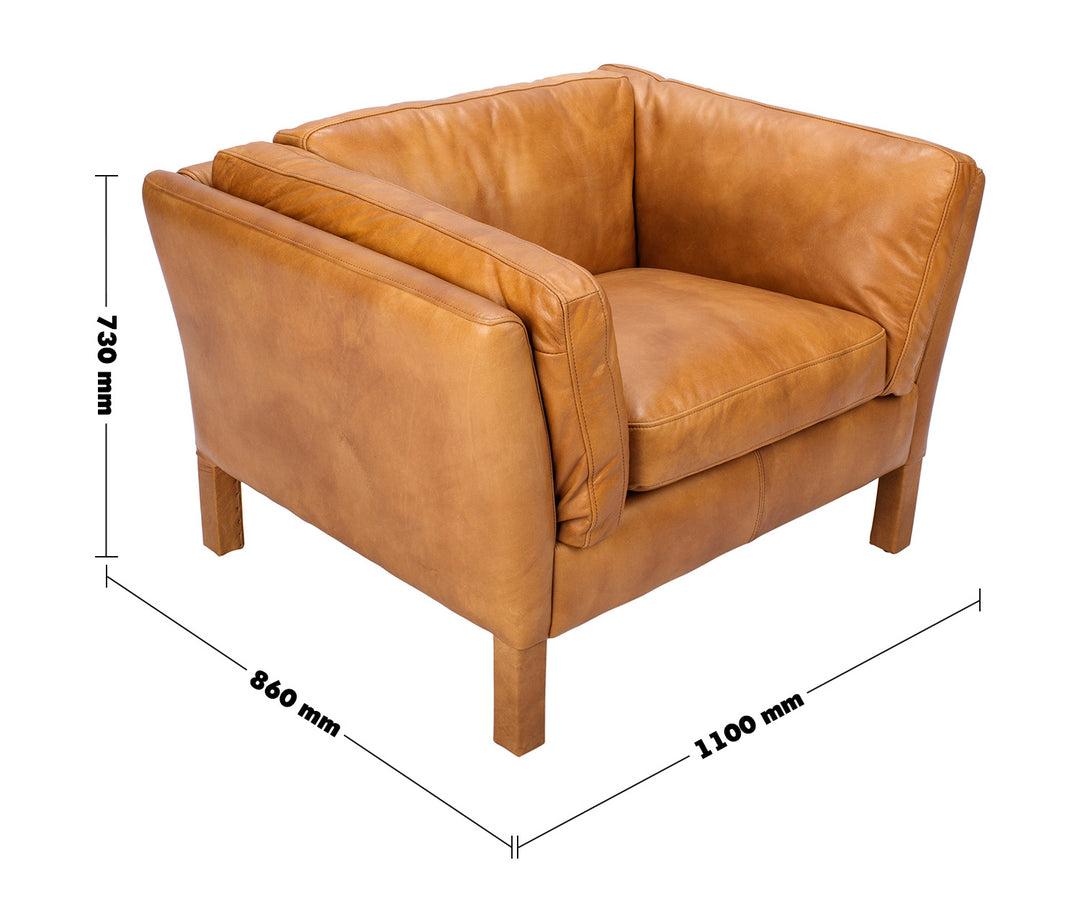 Vintage Genuine Leather 1 Seater Sofa REGGIO Size Chart