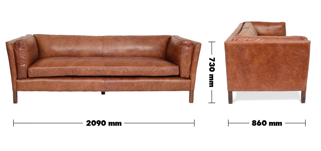 Vintage Genuine Leather 4 Seater Sofa REGGIO Size Chart