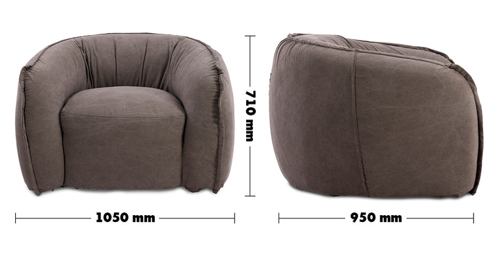 Vintage Fabric 1 Seater Sofa ARLO Size Chart